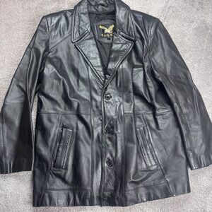 Vintage Adler Men's Large Leather Black Jacket Blazer Classic 3 Button